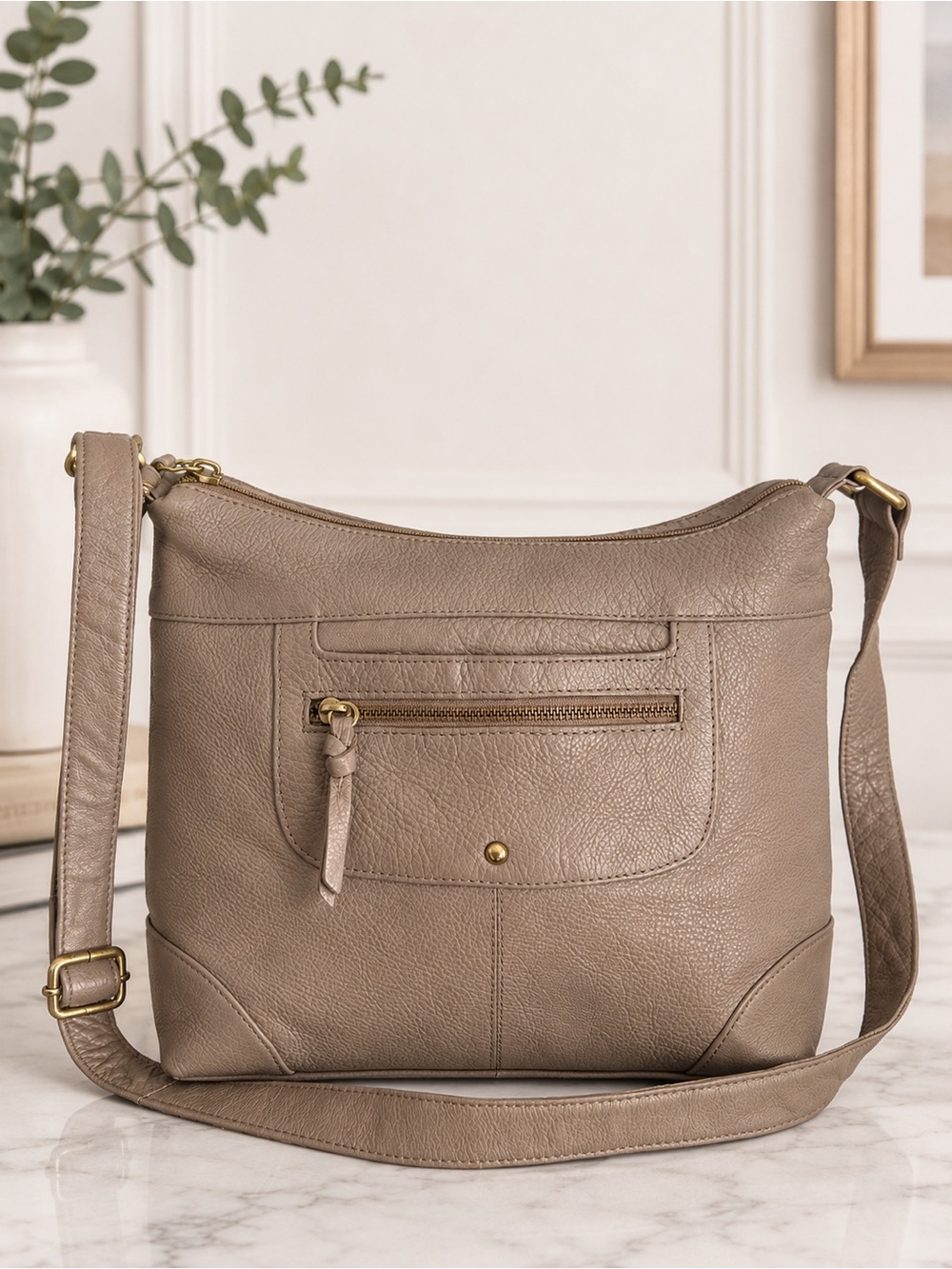 Great American Leather Works Beige Leather Crossbody Shoulder Bag